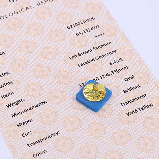 Laboratory Grown Sapphire Vivid Yellow Color Stone 6.45 Carat Big Size Oval Cut Loose Gemstone for Making Jewelry